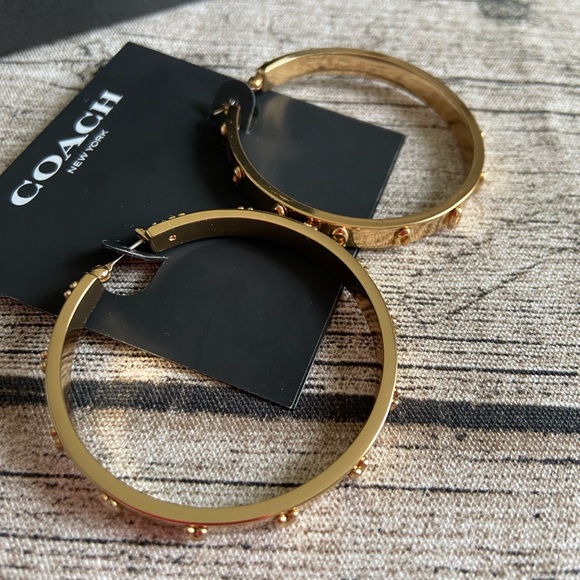 NWT! Coach hoop earrings with C logos in beautiful gold tone. Raised “C” logos - Picture 2 of 8